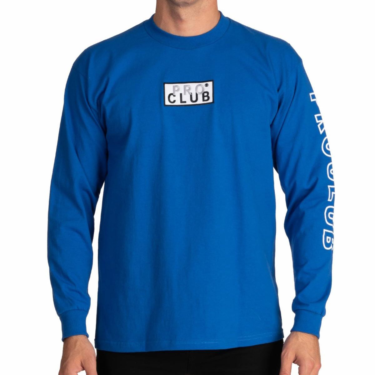 Pro Club Long Sleeve Embroidered Box Logo Tee - Tops-T