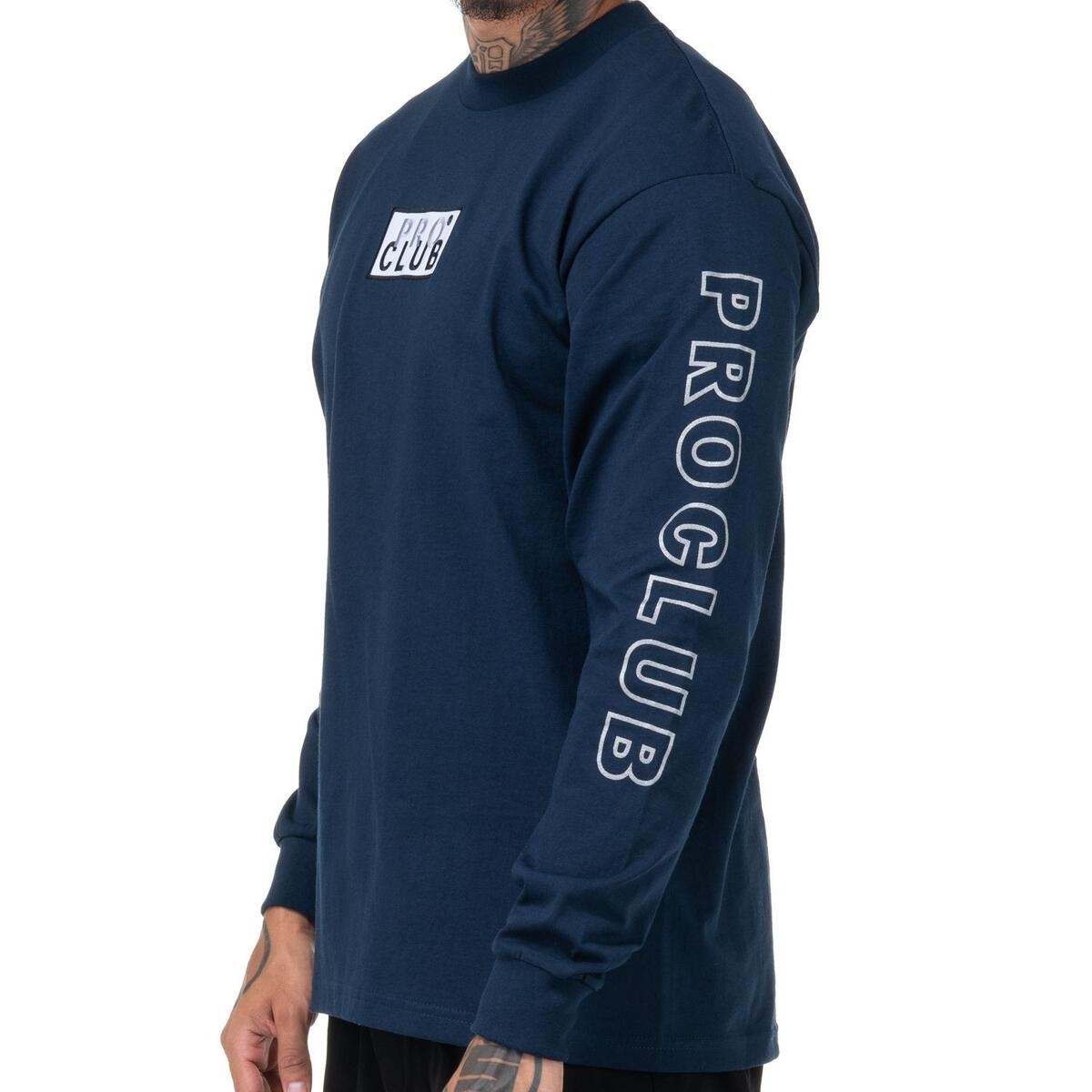 【PRO CLUB】★Tシャツ★ Embroidered Logo Long Sleeve T-Shirt Pro Club Embroidered Box Logo Long Sleeve Heavyweight T-Shirt
