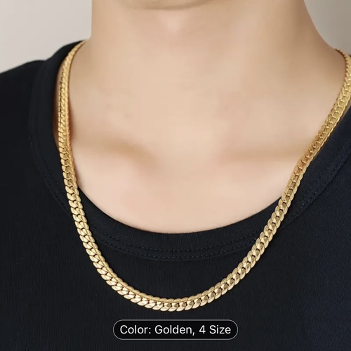 18k Gold Sideway Embossed Chain
