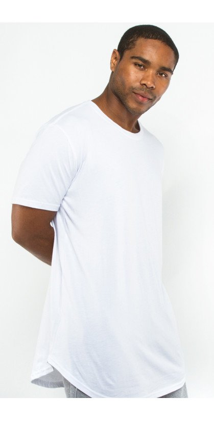 white curved hem t shirt