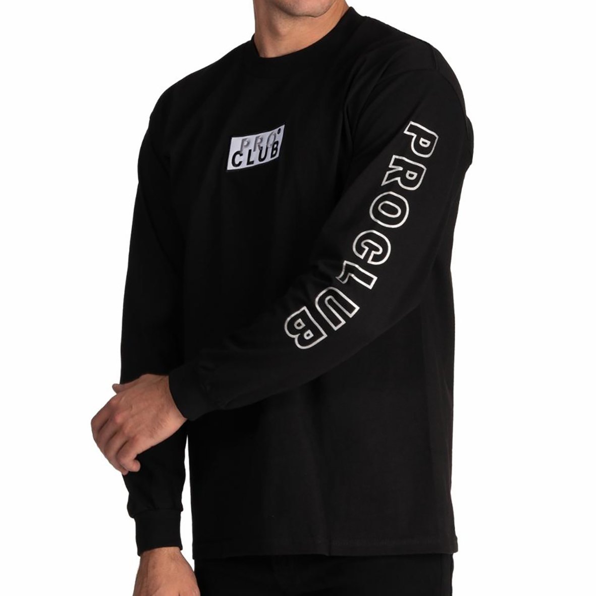 Pro Club Long Sleeve Embroidered Box Logo Tee - Tops-T